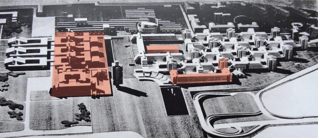 Макет проекта застройки. отмечены здания, которые были построены в рамках реализации проекта
