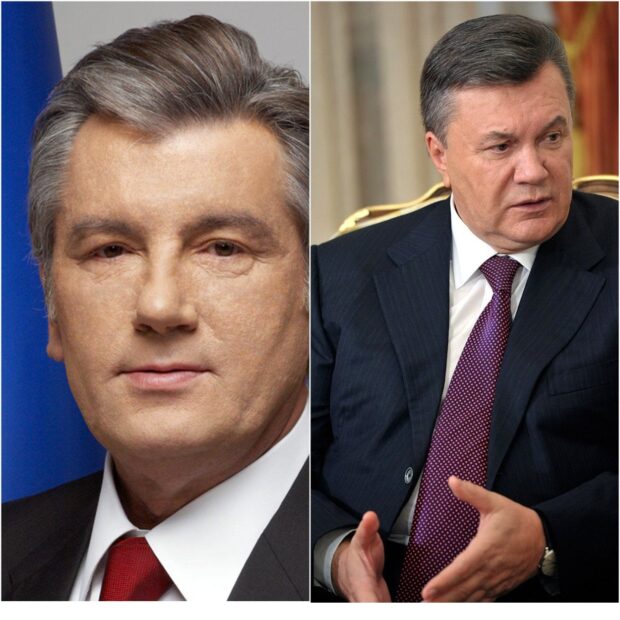 Кандидати на пост президента у 2004 році: зліва Віктор Ющенко, справа Віктор Янукович