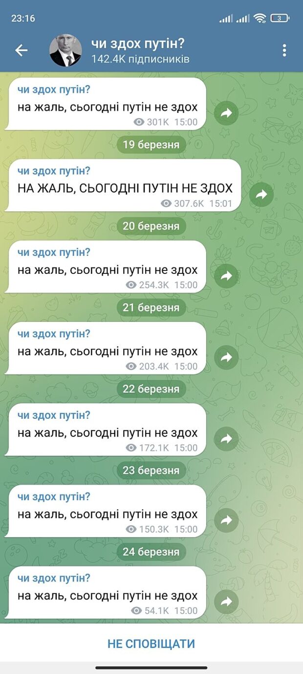 На жаль, сьогодні Путін не здох