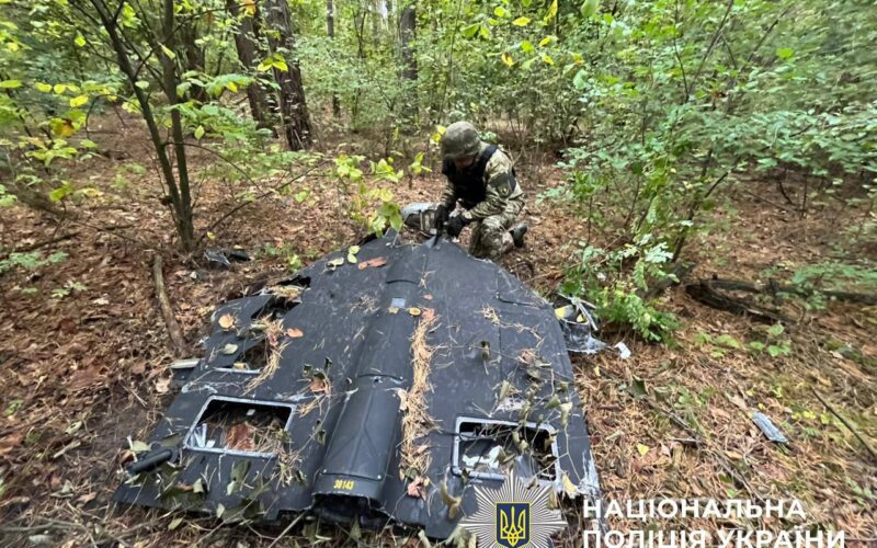 У лісосмузі Дарницького району виявлено уламки ворожого безпілотника з нездетонованою бойовою частиною (фото)