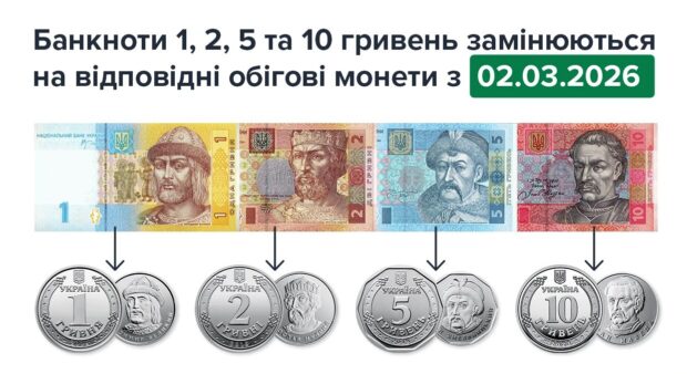 В Україні вилучають банкноти номіналами 1, 2, 5 та 10 гривень