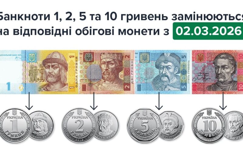 В Україні вилучають банкноти номіналами 1, 2, 5 та 10 гривень
