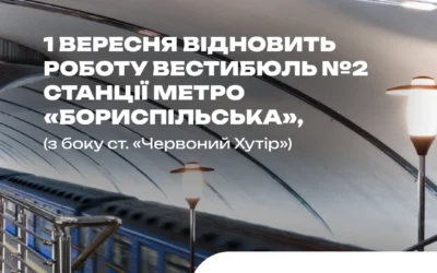 Зміни в роботі підземки: з 1 вересня на станції метро «Бориспільська» відкриють другий вестибюль