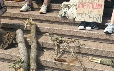 Біля КМДА десятки киян протестують проти вирубки дерев на Теремках